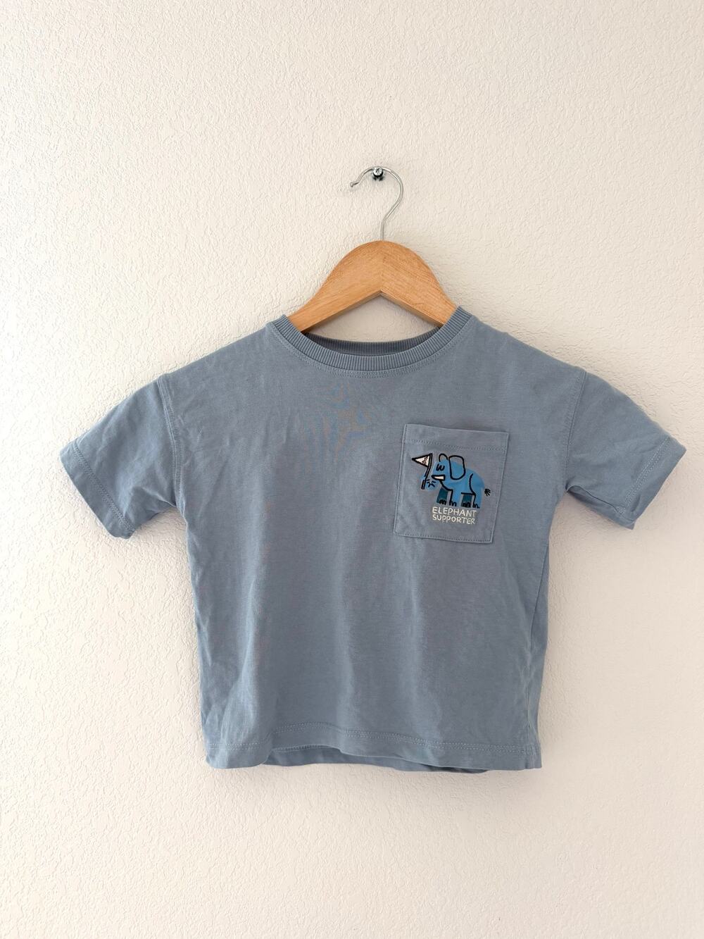 Zara Kids Blue Elephant Supporter Pocket Graphic T-Shirt 2Y 92cm